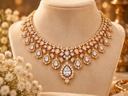 Diamond necklace on a velvet bust