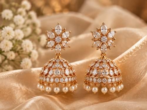 Diamond and pearl jhumka earrings
