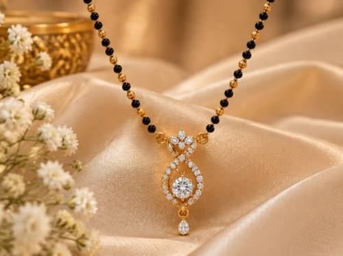 Mangalsutra with a teardrop diamond pendant