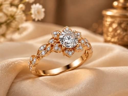 Floral diamond solitaire ring
